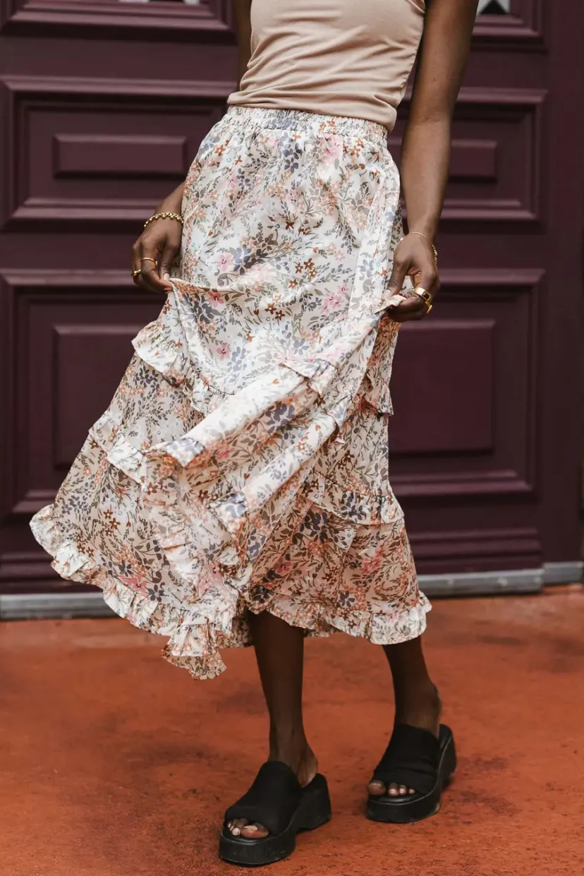 Skirts | All Bottoms>Bohme Dimitria Floral Midi Skirt in Sand